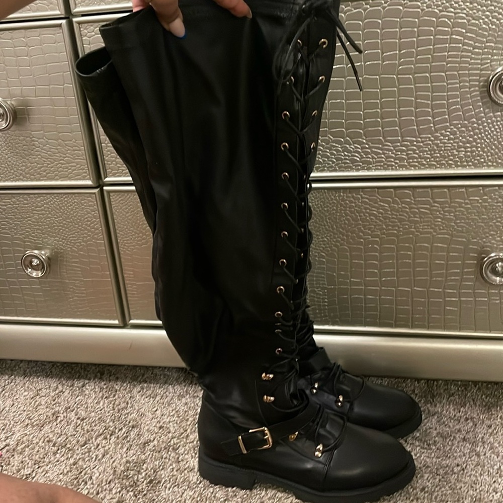 Hot girl thigh high combat boots!